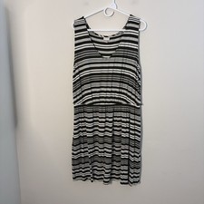 Merona Women’s XXL Green White Striped Casual Dress Flowy Cottage Fall Y7