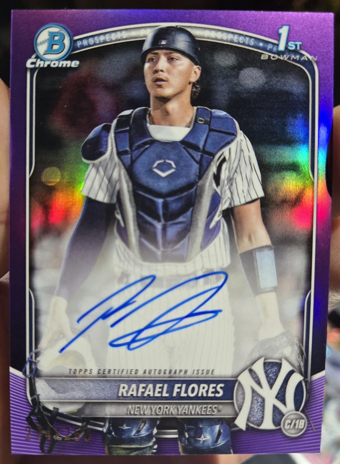 2025 1st Bowman Chrome Purple Rafael Flores Auto /250 RC SP Yankees
