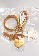 MICHAEL KORS Gold-Tone Key Chain Heart, White Star, Key, NEW