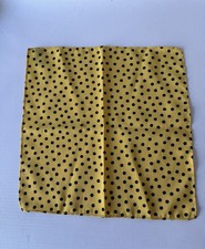 Vintage Pocket Square 10  Handkerchief Yellow Black Polka Dots Polyester  