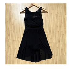 Balera Women s Black Solid Dance Leotard Dress w/ Mesh Neckline Skirt small