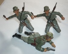 3 Lineol Figuren Kämpfer Handgranate Pistole 7,5 cm Serie ähnlich Elastolin