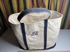 L.L.Bean Bag Large Canvas Boat And Tote JSE Monogram Navy Stripes Freeport Maine