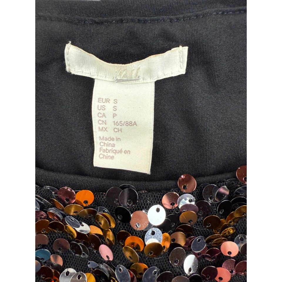 Blusa H&M Lentejuelas Top Multicolor Brillante Fiesta Manga Corta Pequeña Foto 4 de 4