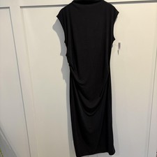 NWT Old Navy Dress Women XL Tall Black Rib Knit Mock Neck Maxi Ruched Sleeveless