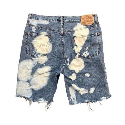 Vintage Levi s 505 Bleach Stained Denim Jean Shorts Jorts 9 Inch Inseam