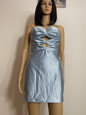 Blue Strapless Mini Dress With Sparkly Stones
