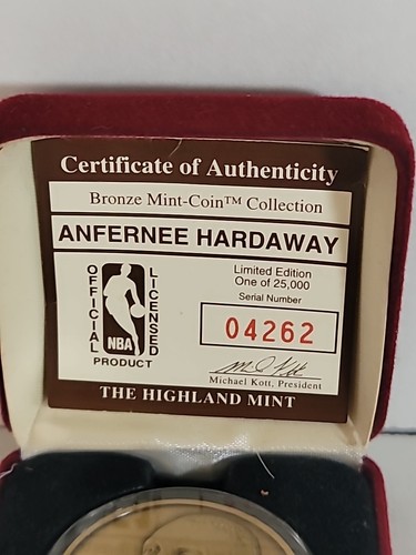 Highland Mint Bronze Medallion Anfernee Hardaway Limited Edition 4262/25000 Coin - Picture 3 of 3