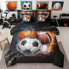Football Bedding Set Twin Size 7 Pieces Kids Basketball Soccer Ball Pattern Bed