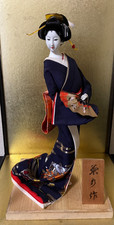 Bambola giapponese vintage kimono geisha Maiko Ningyo esposizione statuina ventaglio gru