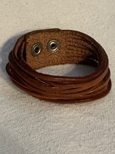 Unisex Brown Leather Cuff Bracelet Layered Design Snap Closure PreLoved
