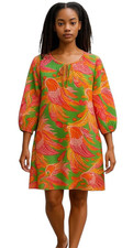 Bohee Wohee Tropical Dress Womens XL Bright Feather Print Vneck Knee Length
