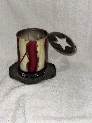 Metal Americana Candle Holder Red, White, And Blue. Looks Like Top Hat.