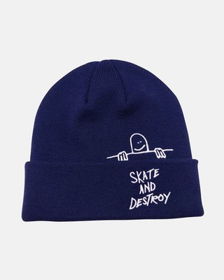 Thrasher Gonz Sad Skate And Destroy Fold Navy Blue Beanie Hat