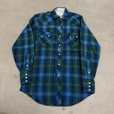 Vintage 1950s H Bar C Western Flannel Shirt S/M Pearl Snap Long Tail