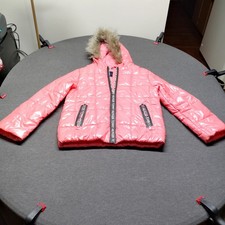 Tommy Hilfiger Girls High Shine Strawberry Pink Puffer Jacket with Faux Fur Hood