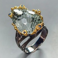 Unique ring 26ct Natural Green Amethyst Ring 925 Sterling Silver Size 8 /R448733