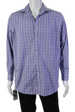 Michael Michael Kors Mens Plaid Regular Fit Dress Shirt Purple Size 15.5 32/33