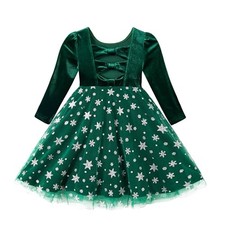 Toddler Girls Velvet Dress Ruffle Fall Winter 9-10 Years Darkgreen snowflake 