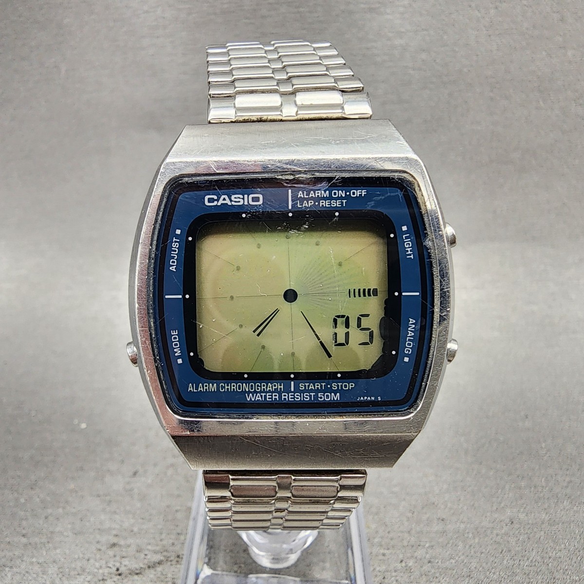 Casio AA-91W Watch Men 36mm Digital Blue Silver Tone Alarm Chrono 