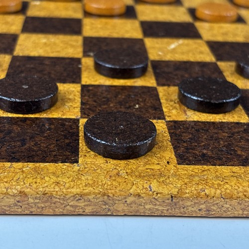 Vintage Antique Double Sided Checker Chess Board made of Cork Board w/ Checkers - Picture 22 of 22