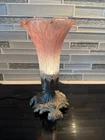 Vintage Meyda Tiffany Pink/Lavender Pond Lily Accent Table Lamps 7” VTG