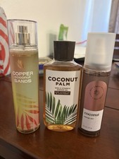 BATH  BODY WORKS COCONUT PALM BODY GEL, COCONUT MIST AND COPPER COCONUT SANDS