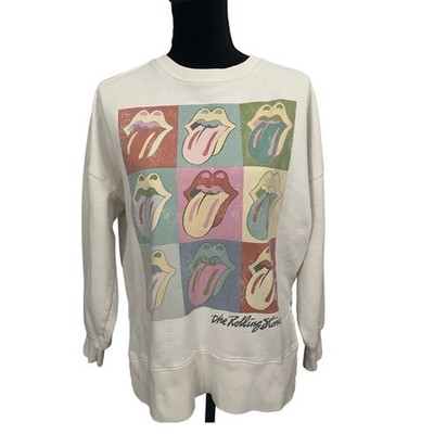 The Rolling Stones Pop Art Tongue Graphic Sweatshirt Off White XS Oversized