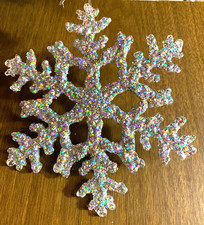 Large Plastic Silver Glitter Snowflake Christmas Ornament 6 1/2"