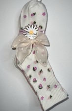 Women's Floral 4 Pair Crew Socks Sz MED 9-11 Shoe Sz 5-10 Ivory Pink Purple NWT