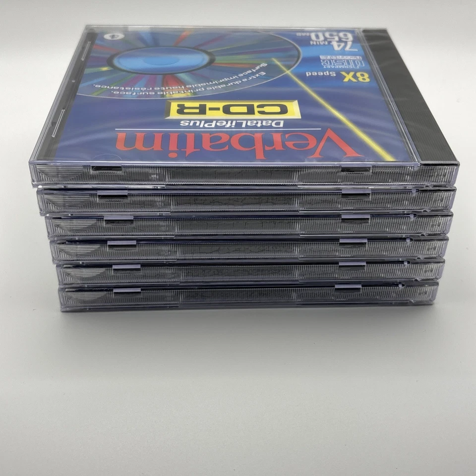 Lote de 6 CD-R Verbatim Data Life Plus con estuches 8X velocidad 74 min 650 MB ✅ Sellado Foto 3 de 4