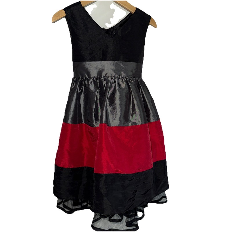 Girl's Brooke Lindsay Dress, Size 4 Black Gray Red Tulle Satin Twirl Party Bow