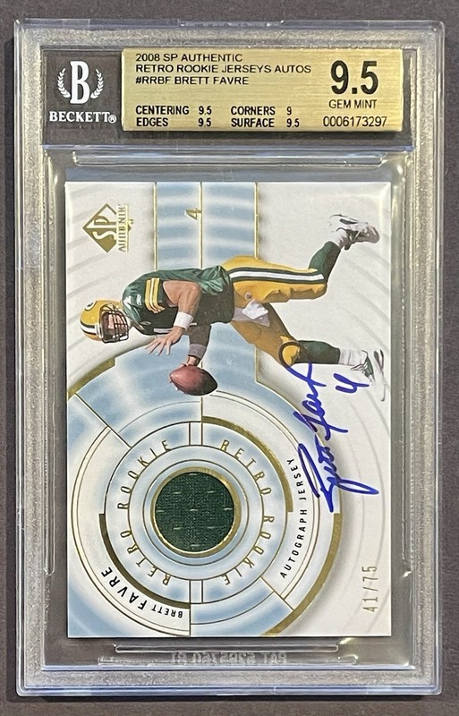 2008 SP Authentic Game Used Jersey Patch Auto Brett Favre 41/75 BGS 9.5