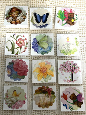 Set of 12 Handmade Pretty Floral 2x2 Mini Note Cards Gift Enclosure G