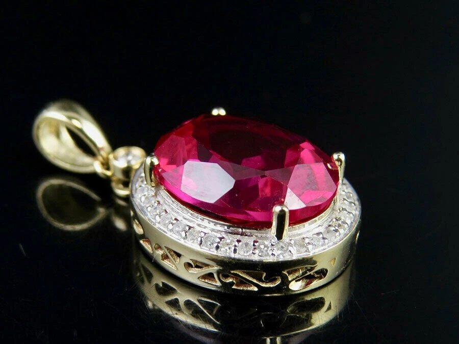 10K Yellow Gold Plated Ruby Lab Created Diamond Pendant 1 inch 3.5 Ct - Image 2 of 4