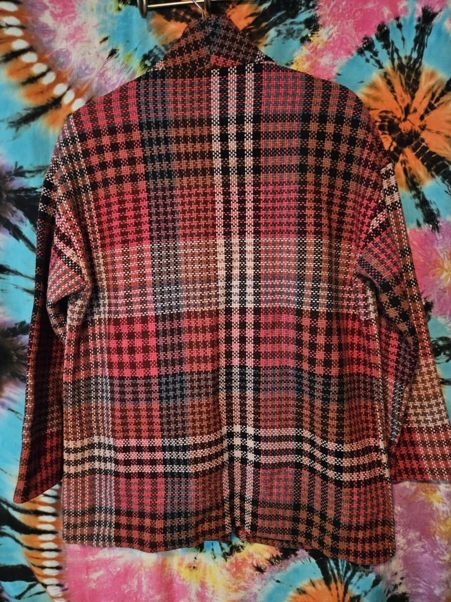 RACHEL ZOE Pink Red Jacket Plaid Print Wool Blend Oversized Coat