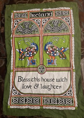 Celtic Ireland Peacock Dish / Tea Towel Ireland Bless This House Love Laughter 