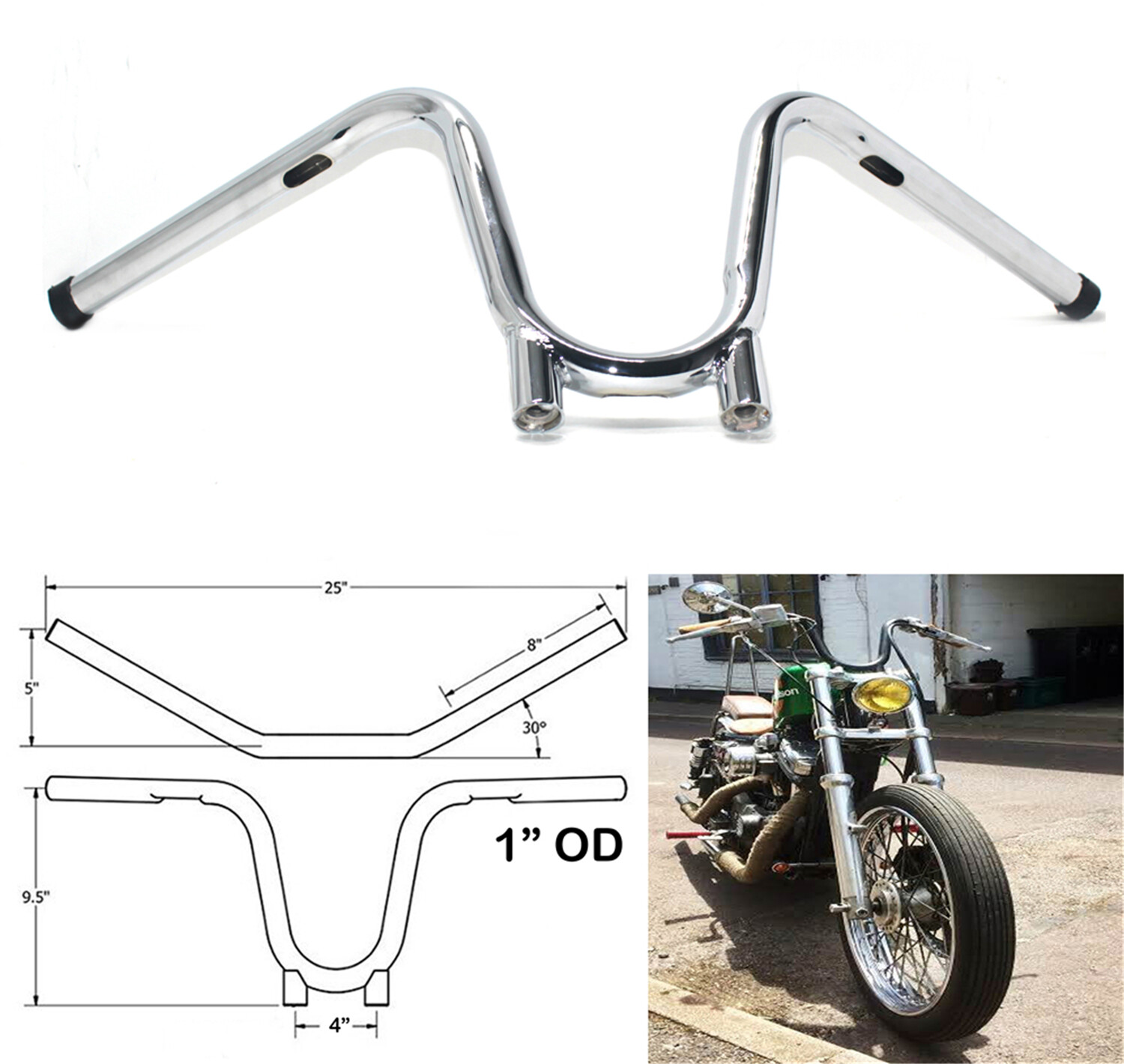 HongK 1" Chrome Bootlegger Handlebar For Yamaha Tx650 XS650 