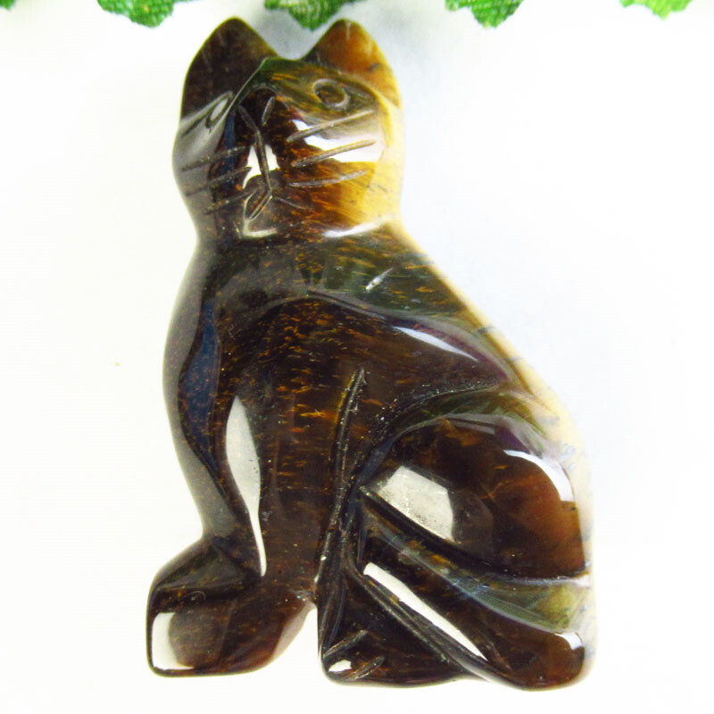 B60663 Yellow Tiger Eye Gem Cat Figurine Decoration 40x25x16mm