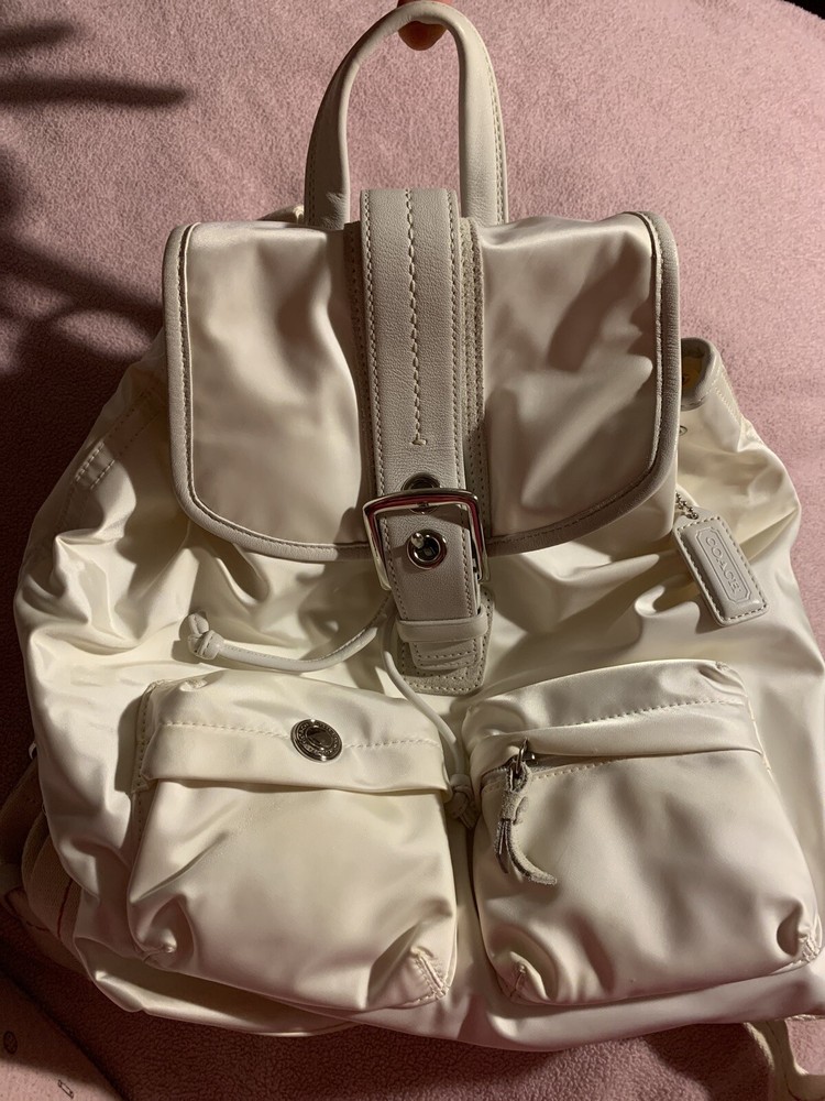 NEW COACH - Vintage Roomy Gray/ Ivory Leather & Sateen Canvas- Backpack