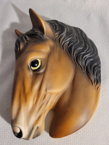 Vtg Chestnut Brown Horse Head Black Mane Wall Hanging Ceramic 3D Plaque