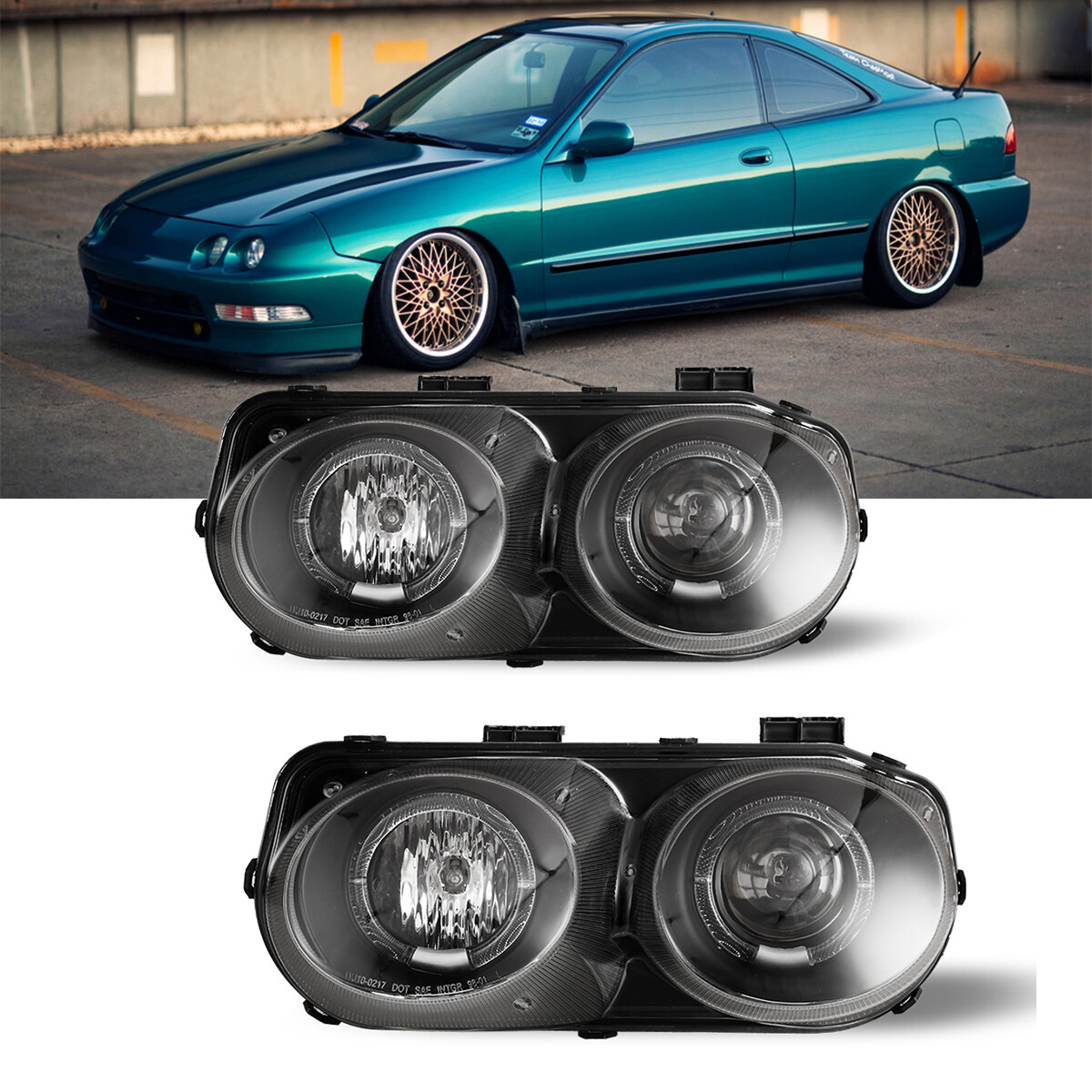 PAIR for 1998-2001 Acura Integra Headlights Halo Clear Bumper Projector