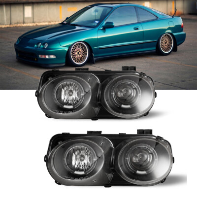 Projector Headlights For 1998-2001 Acura Integra Black Clear Lens Dual HeadLamps