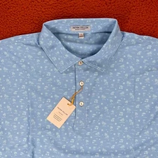 PETER MILLAR Polo Shirt Mens LARGE Shark Tooth Island Cottage Blue