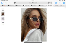 NWT NIB Gold-tone Metal Frame Hex-Shape Gray Shade Fashion Sunglasses Gold Chain