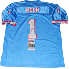 WARREN MOON signed (HOUSTON OILERS) #1 custom autographed football jersey JSA 