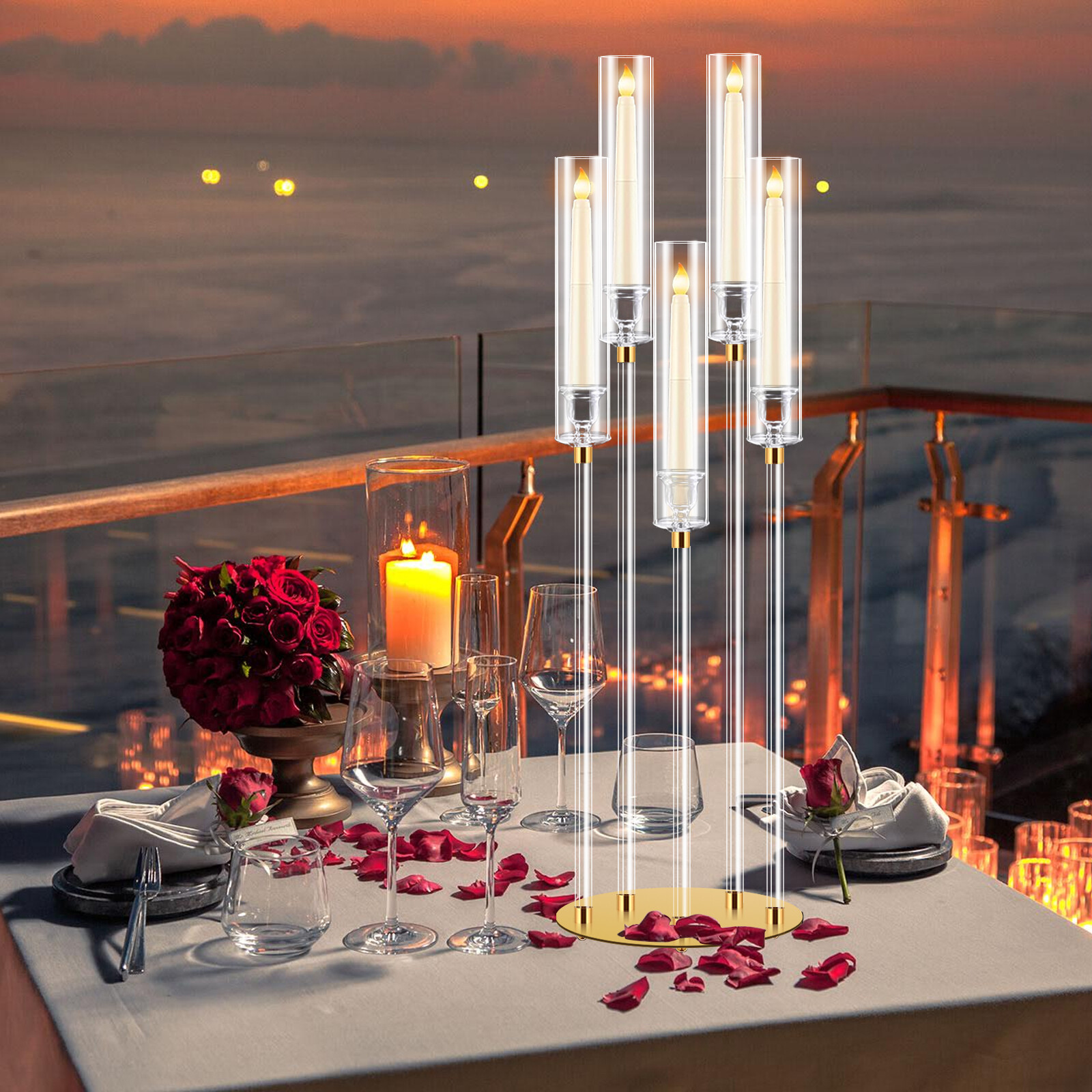 8 Pcs Acrylic Candelabra Centerpieces Clear Candle Holder Round 5 Arm