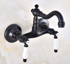 Oil Rubbed Bronze Wall Mount Bathroom Vanity Sink Faucet 360 Swivel Mixer Tap