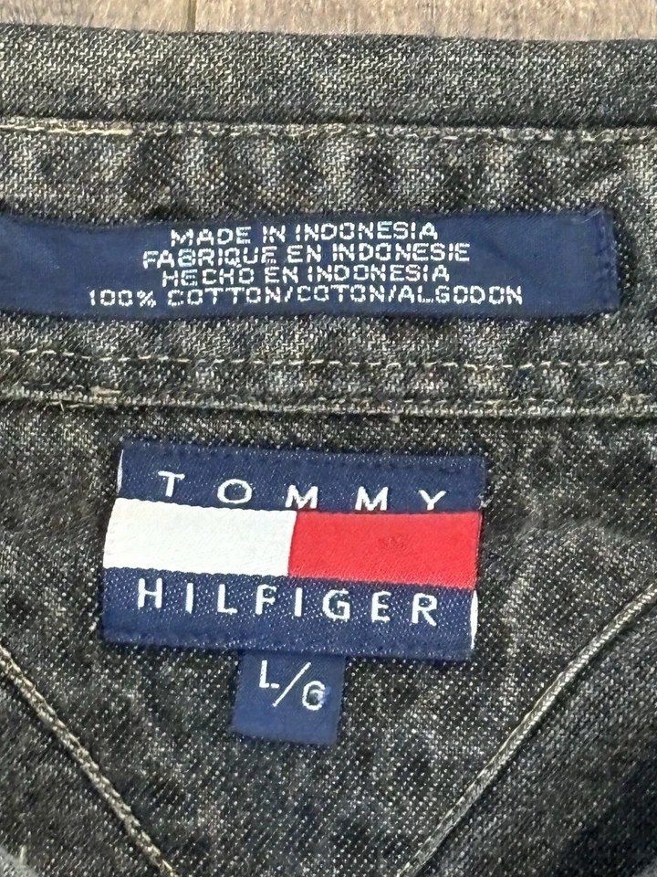 Camisa jeans masculina Tommy Jeans tamanho G cinza escuro metal botões de pressão Western E3 - Imagem 4 de 4