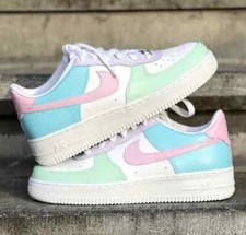 Air Force 1 Custom White Shoes Soft Pink Blue & Green Spring Easter Inspired Art